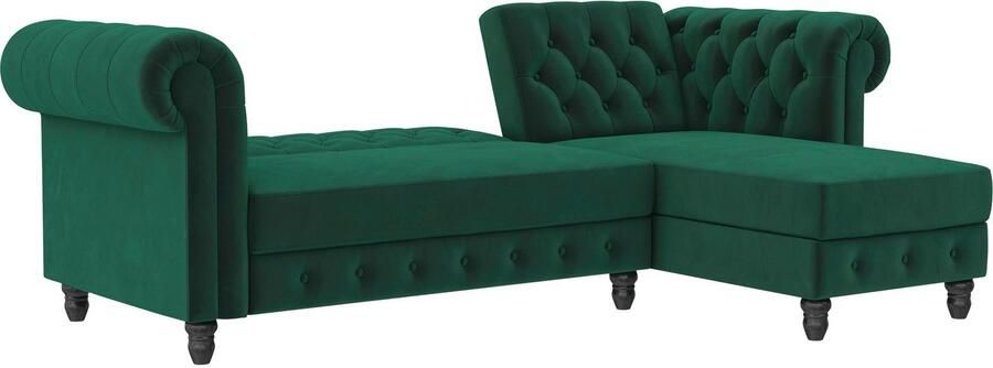 Notio Living Loft24 Felix Chaise longue slaapbank in donkergroen velours (83 x 241 x 154 cm) - Foto 12
