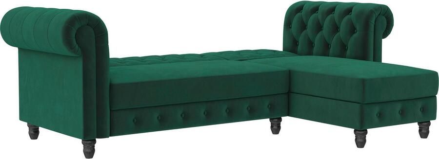 Notio Living Loft24 Felix Chaise longue slaapbank in donkergroen velours (83 x 241 x 154 cm) - Foto 15