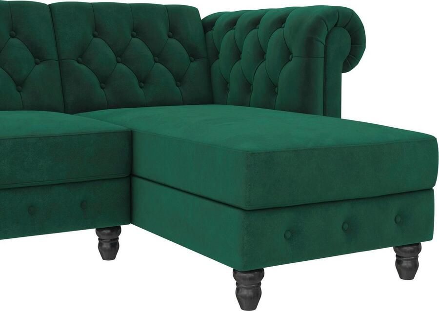 Notio Living Loft24 Felix Chaise longue slaapbank in donkergroen velours (83 x 241 x 154 cm) - Foto 10