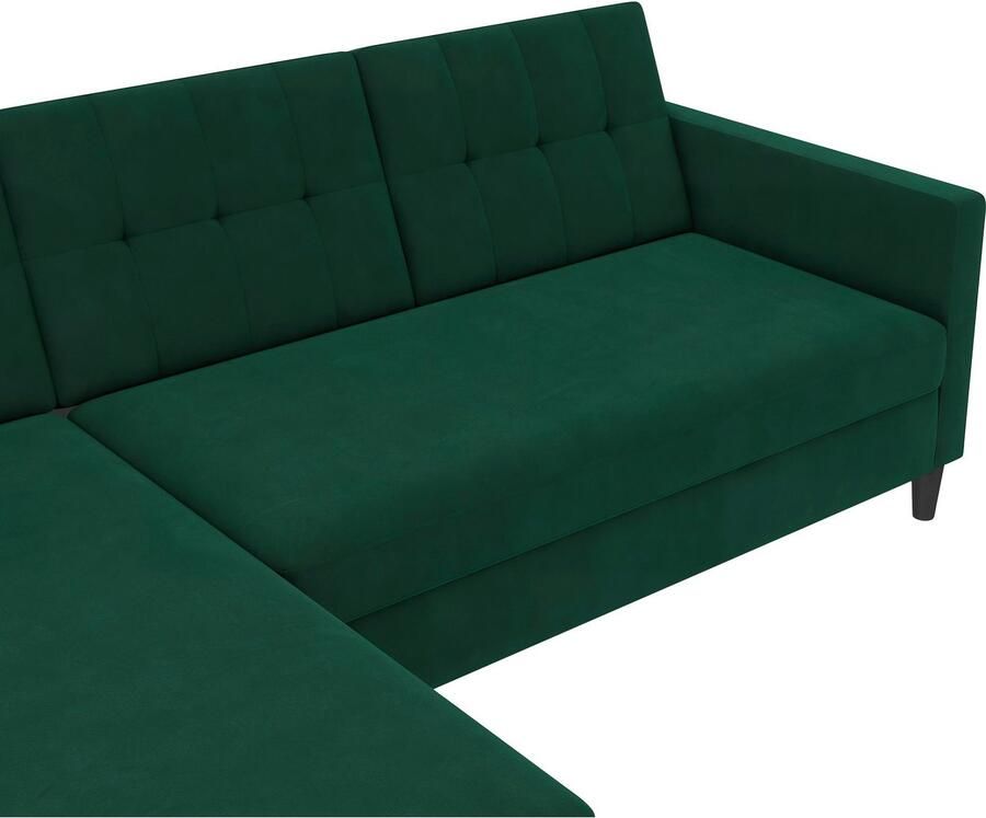Notio Living Loft24 Hartford Slaapbank 3 zits met opbergruimte in linnen look donkergroen (82 x 213 x 153 cm) - Foto 6