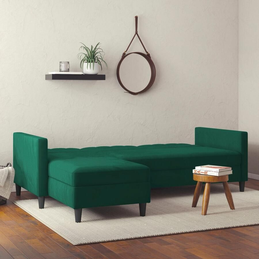 Notio Living Loft24 Hartford Slaapbank 3 zits met opbergruimte in linnen look donkergroen (82 x 213 x 153 cm) - Foto 4