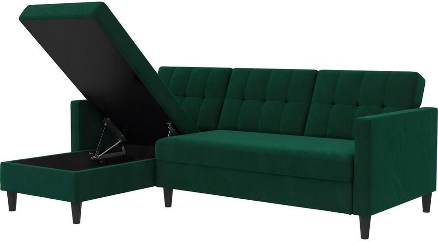 Notio Living Loft24 Hartford Slaapbank 3 zits met opbergruimte in linnen look donkergroen (82 x 213 x 153 cm) - Foto 9