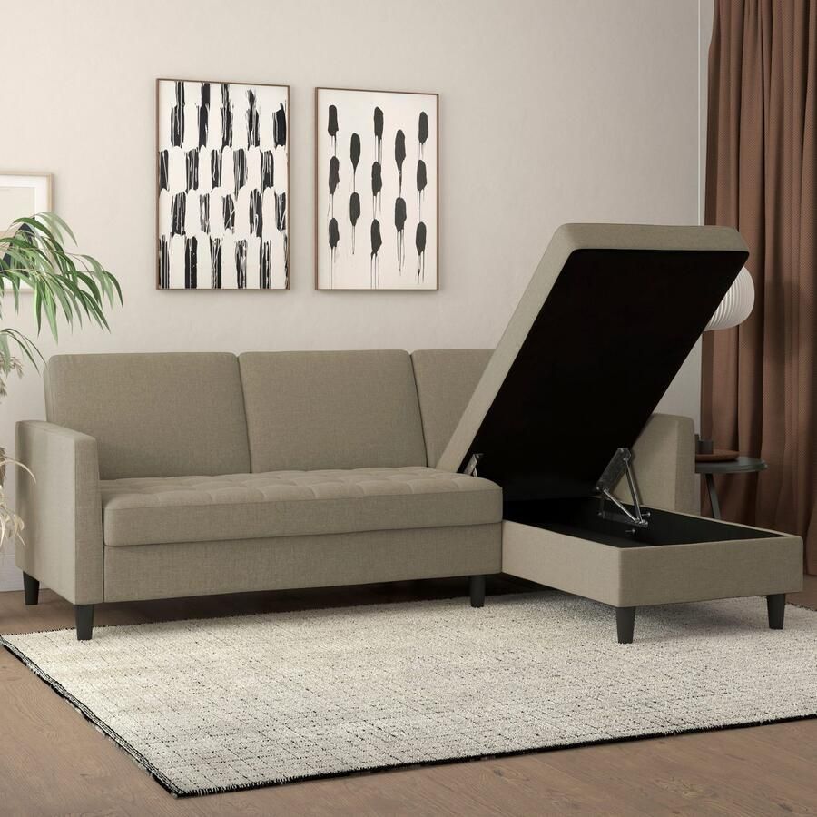 Notio Living Presley Slaapbank 3-zits met chaise longue in linnen cappuccino (82 x 213 x 154 cm) - Foto 3