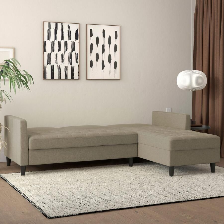 Notio Living Presley Slaapbank 3-zits met chaise longue in linnen cappuccino (82 x 213 x 154 cm) - Foto 4