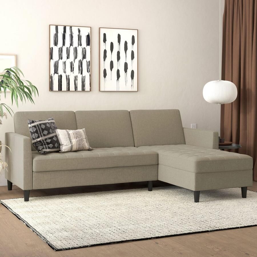 Notio Living Presley Slaapbank 3-zits met chaise longue in linnen cappuccino (82 x 213 x 154 cm) - Foto 5