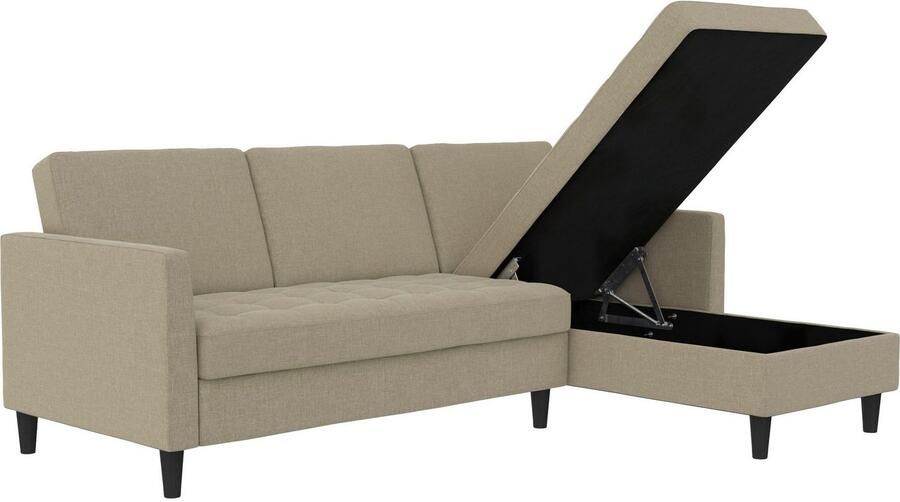 Notio Living Presley Slaapbank 3-zits met chaise longue in linnen cappuccino (82 x 213 x 154 cm) - Foto 13