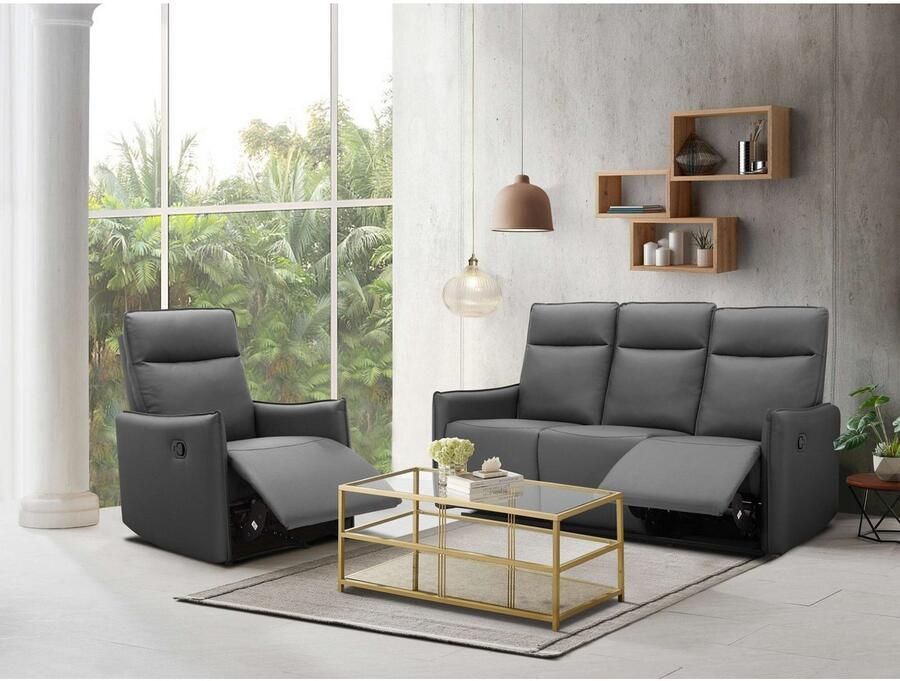 Dorel Home 3-zitsbank Lugo bioscoopbank met relaxfunctie in kunstleer en geweven stof - Foto 2