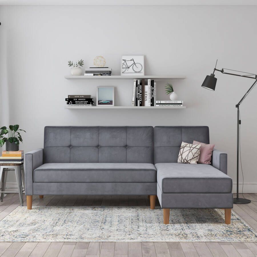 Dorel Home Hoekbank Lilly L-vorm met bedfunctie récamier aan beide kanten te monteren zithoogte 43 cm