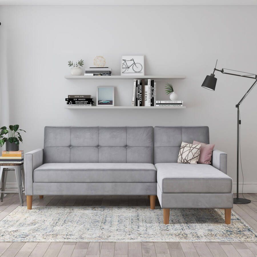 Dorel Home Hoekbank Lilly L-vorm met bedfunctie récamier aan beide kanten te monteren zithoogte 43 cm
