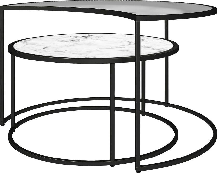 Dorel Home Salontafel Moon met bovenste tafelblad van geribbeld glas hoogte 45 cm (2 stuks) - Foto 9