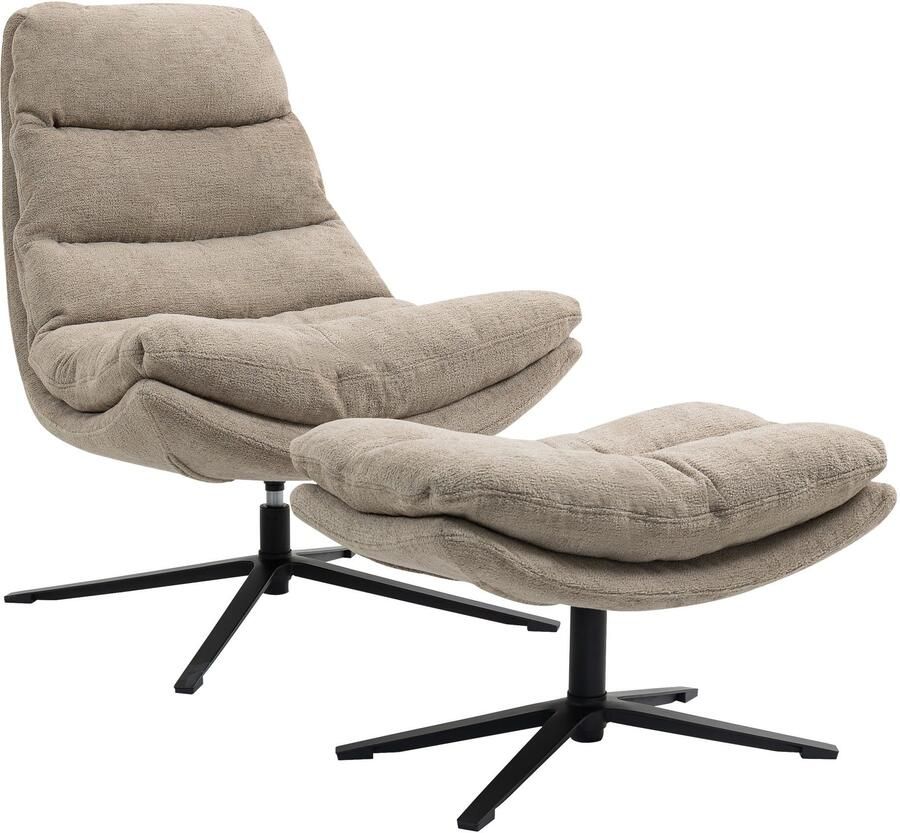 Duo Collection Relaxfauteuil PORTO 360° draaibaar dubbele bekleding met poef tot 115 kg belastbaar