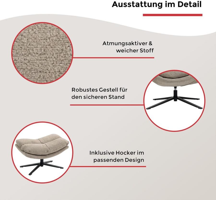 Duo Collection Relaxfauteuil PORTO 360° draaibaar dubbele bekleding met poef tot 115 kg belastbaar - Foto 4