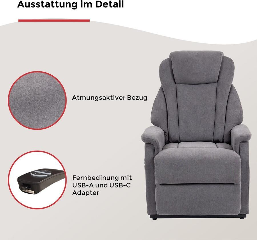 Duo Collection Relaxfauteuil Toronto XXL met elektrische opsteun en relaxfunctie tot 150 kg belastbaar pocketvering staalgolfondersteuning (set) - Foto 4