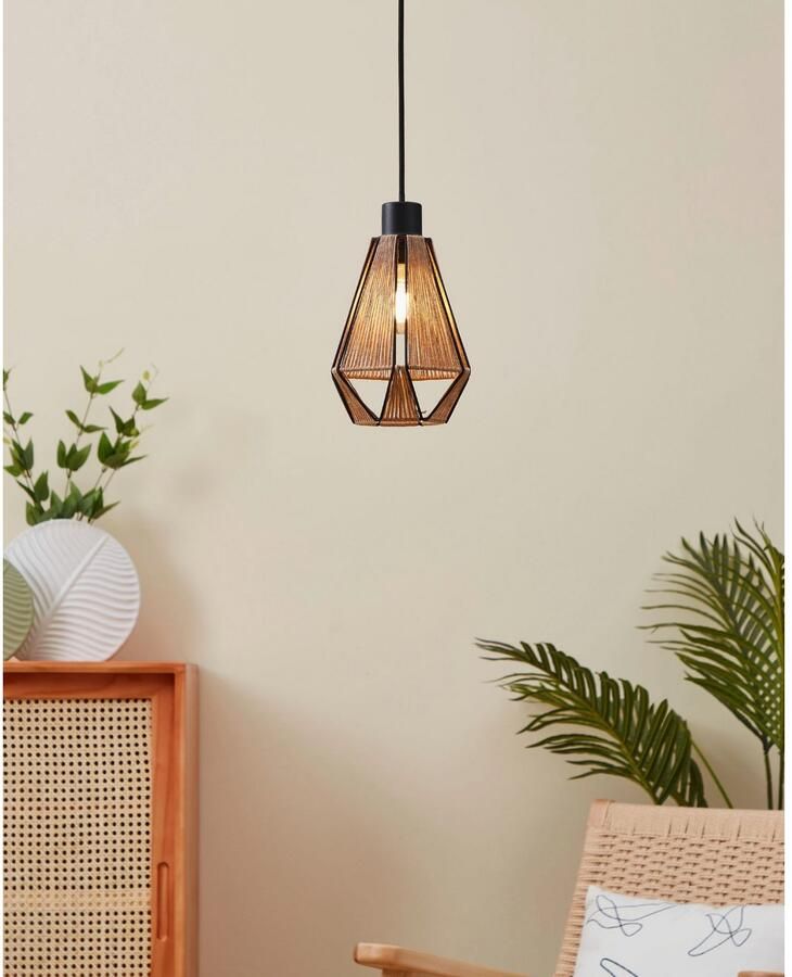 EGLO Hanglamp ADWICKLE Hanglamp staal en textiel hanglamp eetkamerlamp Hanglamp woonkamerlamp hanglamp eetkamerlamp hennep E27 (1 stuk) - Foto 4