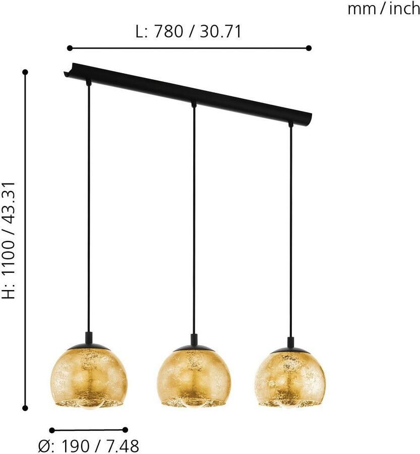 EGLO Hanglamp ALBARACCIN Hanglamp IP20 E27 staal glas eettafellamp lamp (1 stuk) - Foto 2