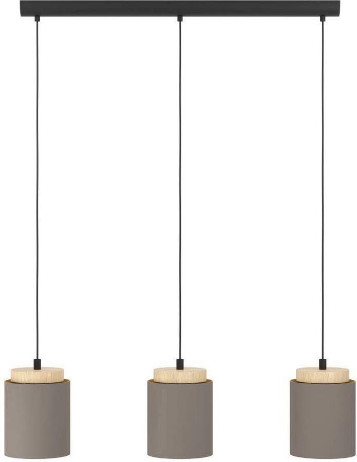 EGLO Hanglamp ALBARIZA Pendellampe Stahl Holz Textil IP20 E27 Wohnzimmerlampe Hanglamp vintage zwart natuur cappuccino goudkleur E27 fitting (1 stuk) - Foto 3