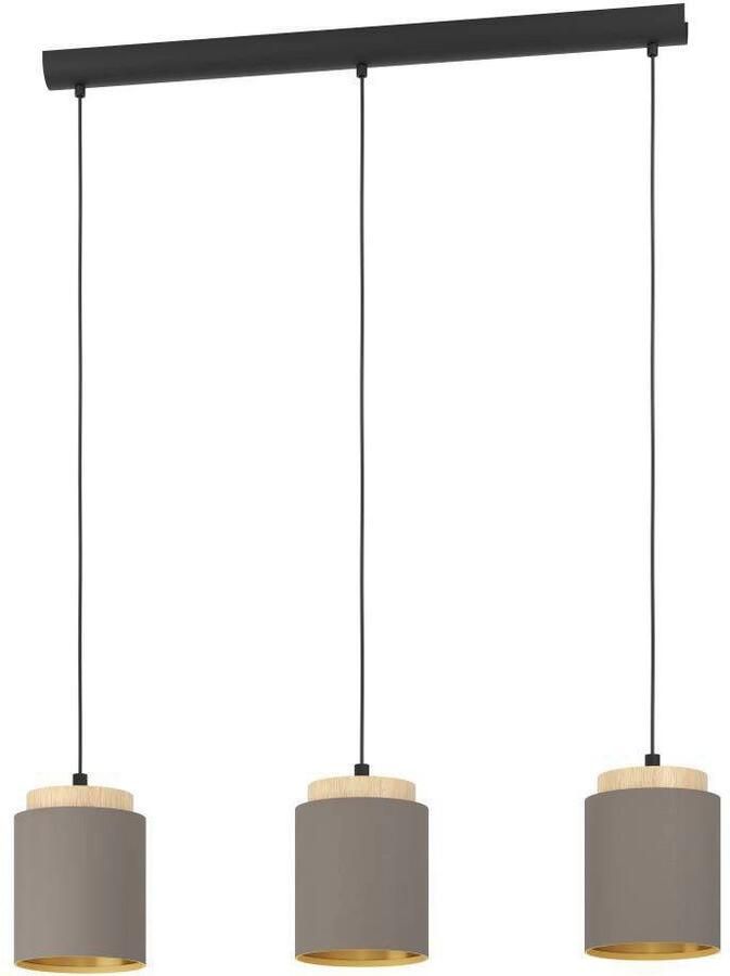 EGLO Hanglamp ALBARIZA Pendellampe Stahl Holz Textil IP20 E27 Wohnzimmerlampe Hanglamp vintage zwart natuur cappuccino goudkleur E27 fitting (1 stuk) - Foto 2
