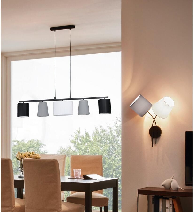 EGLO Hanglamp ALMEIDA 1 zwart l120 x h110 x b25 5 cm excl. 5 x e14 stoffen lampenkappen - Foto 2