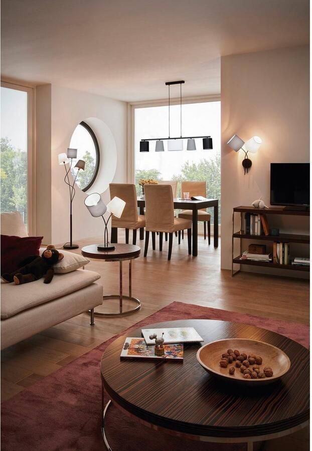 EGLO Hanglamp ALMEIDA 1 zwart l120 x h110 x b25 5 cm excl. 5 x e14 stoffen lampenkappen - Foto 6