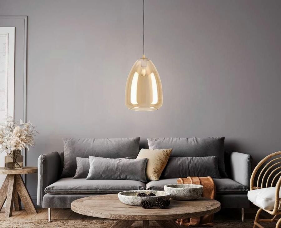 EGLO Hanglamp ALOBRASE Pendellampe Stahl und Glas Esstischlampe E27 IP20 Lampe Hanglamp eettafel van metaal en beslagen glas E27 Ø 30 cm (1 stuk)