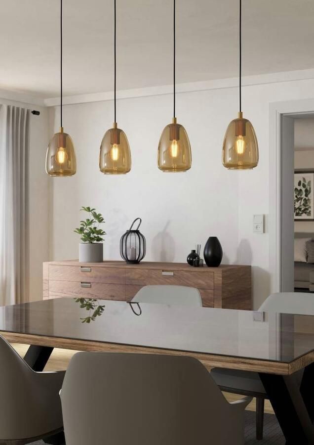 EGLO Hanglamp ALOBRASE Pendellampe Stahl und Glas Esstischlampe E27 IP20 Lampe Hanglamp van metaal en beslagen glas E27 fitting 108 cm (1 stuk) - Foto 2