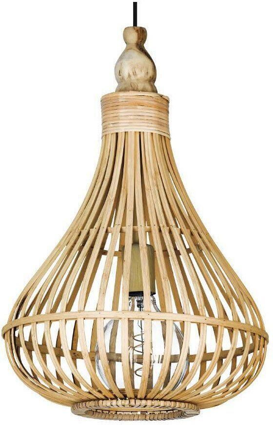 EGLO Hanglamp AMSFIELD Hanglamp staal hout in natuurlijke kleuren eettafellamp E27 Ø 35 cm (1 stuk) - Foto 5