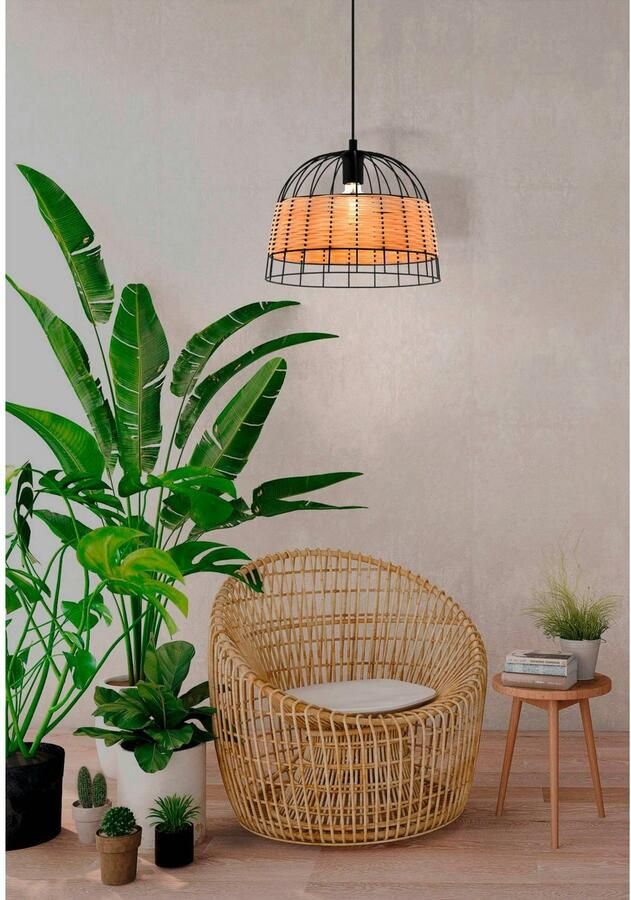 EGLO Hanglamp ANWICK Hängelampe Stahl und Rattan E27 Pendellampe Esszimmerlampe zwart ø37 x h110 cm excl. 1x e27 (elk max. 40 w) retro - Foto 2