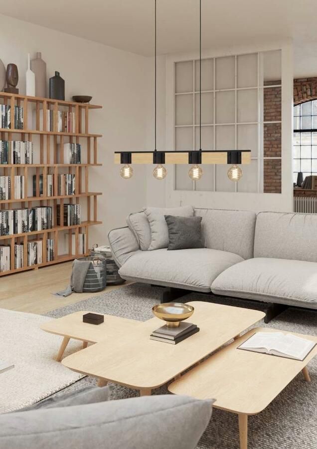 EGLO Hanglamp BAILRIGG Pendellampe Stahl und Holz E27 Esszimmerlampe Hängelampe Hanglamp van metaal in zwart en hout in natuurlijk (1 stuk) - Foto 6