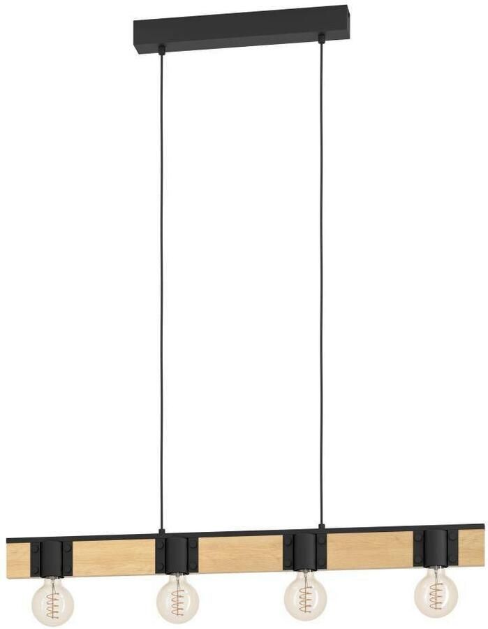 EGLO Hanglamp BAILRIGG Pendellampe Stahl und Holz E27 Esszimmerlampe Hängelampe Hanglamp van metaal in zwart en hout in natuurlijk (1 stuk) - Foto 2
