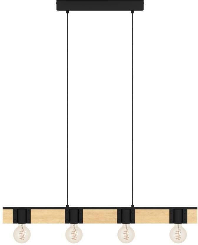 EGLO Hanglamp BAILRIGG Pendellampe Stahl und Holz E27 Esszimmerlampe Hängelampe Hanglamp van metaal in zwart en hout in natuurlijk (1 stuk) - Foto 5