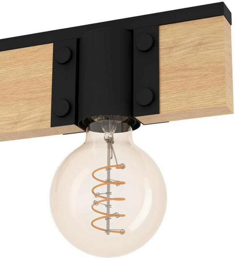 EGLO Hanglamp BAILRIGG Pendellampe Stahl und Holz E27 Esszimmerlampe Hängelampe Hanglamp van metaal in zwart en hout in natuurlijk (1 stuk)