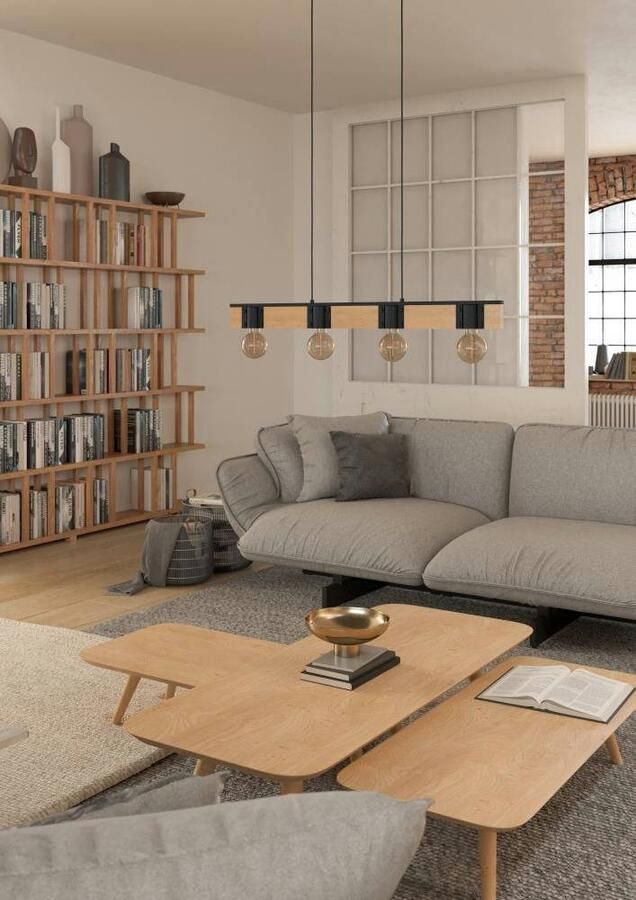 EGLO Hanglamp BAILRIGG Pendellampe Stahl und Holz E27 Esszimmerlampe Hängelampe Hanglamp van metaal in zwart en hout in natuurlijk (1 stuk) - Foto 4