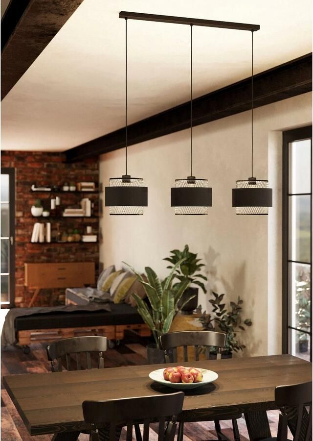 EGLO Hanglamp BAZELY Hängelampe Stahl und Textil E27 Esszimmerlampe Pendellampe Hanglamp in zwart van staal excl. E27 40W (1 stuk) - Foto 2