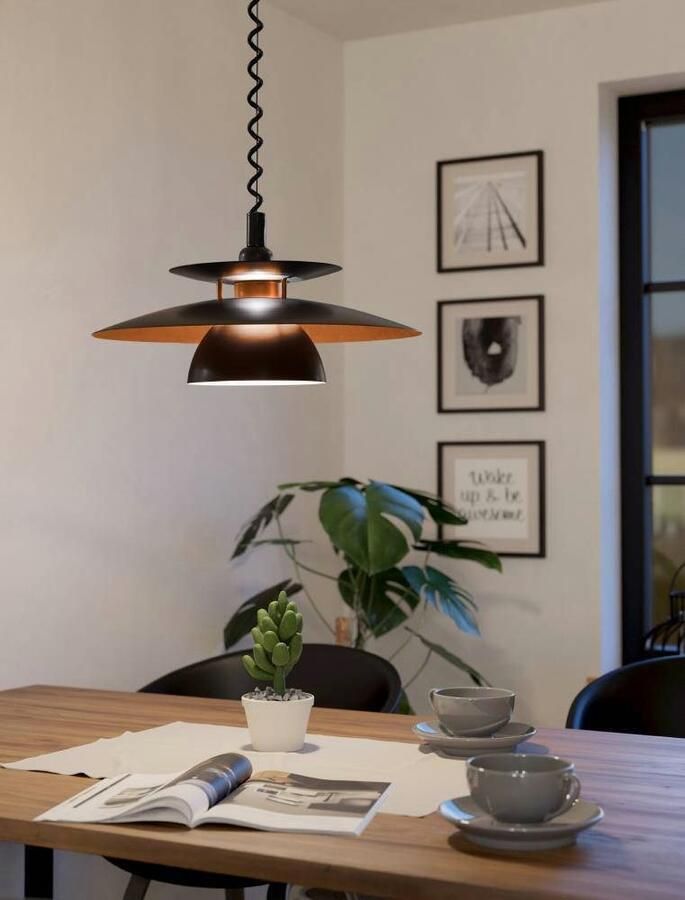 EGLO Hanglamp BRENDA Pendellampe E27 Kunststoff und Stahl Esszimmerlampe Lampe Hanglamp van metaal en kunststof zwart koper E27 Ø 43 cm (1 stuk) - Foto 3