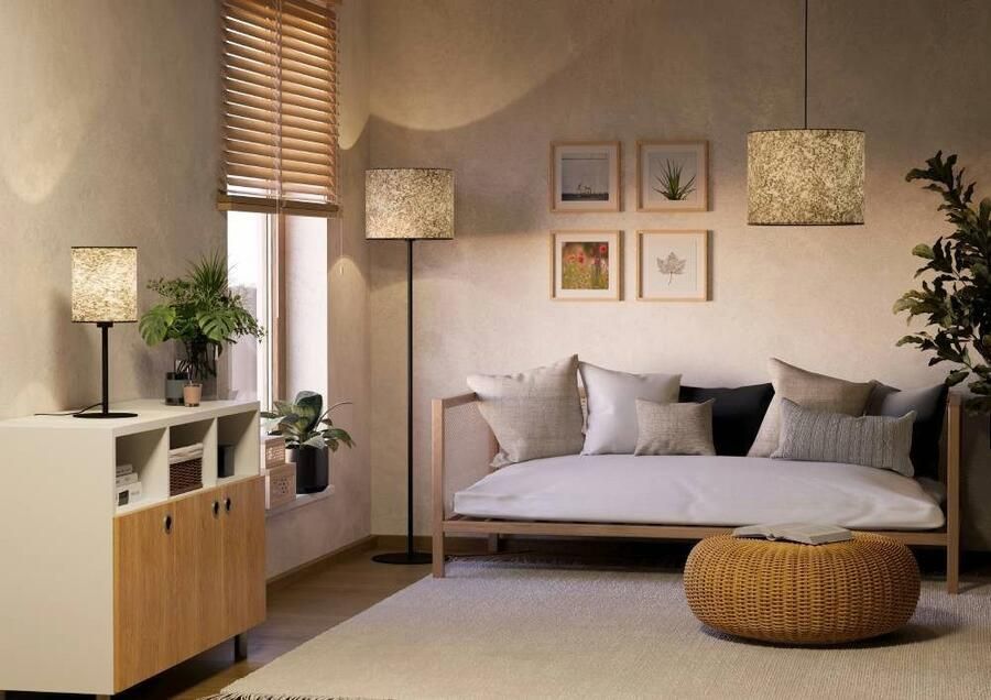 EGLO Staande lamp BUTTERBURN Stehlampe Stahl und Textil Wohnzimmerlampe E27 Lampe Vloerlamp met berkenbladeren vloerlamp 162 cm (1 stuk) - Foto 2