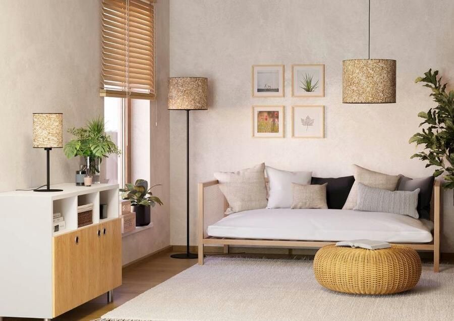 EGLO Tafellamp BUTTERBURN Tischlampe Stahl und Textil Nachttischlampe E27 Lampe Nachttafellamp tafellamp textiel met berkbladeren slaapkamer (1 stuk) - Foto 2