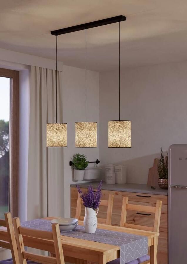 EGLO Hanglamp BUTTERBURN Hanglamp eetkamerlamp textiel met berkenbladeren hanglamp (1 stuk) - Foto 8