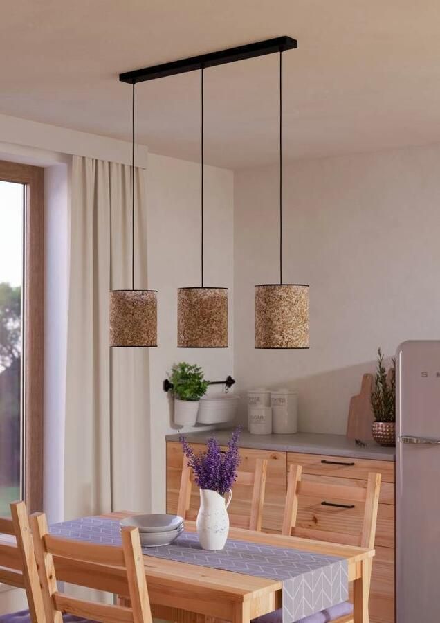 EGLO Hanglamp BUTTERBURN Hanglamp eetkamerlamp textiel met berkenbladeren hanglamp (1 stuk) - Foto 4