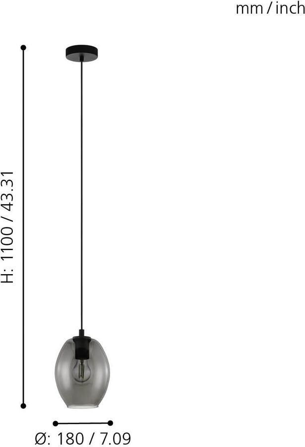 EGLO Hanglamp CADAQUES Hanglamp E27 IP20 staal en glas eettafellamp lamp (1 stuk) - Foto 2