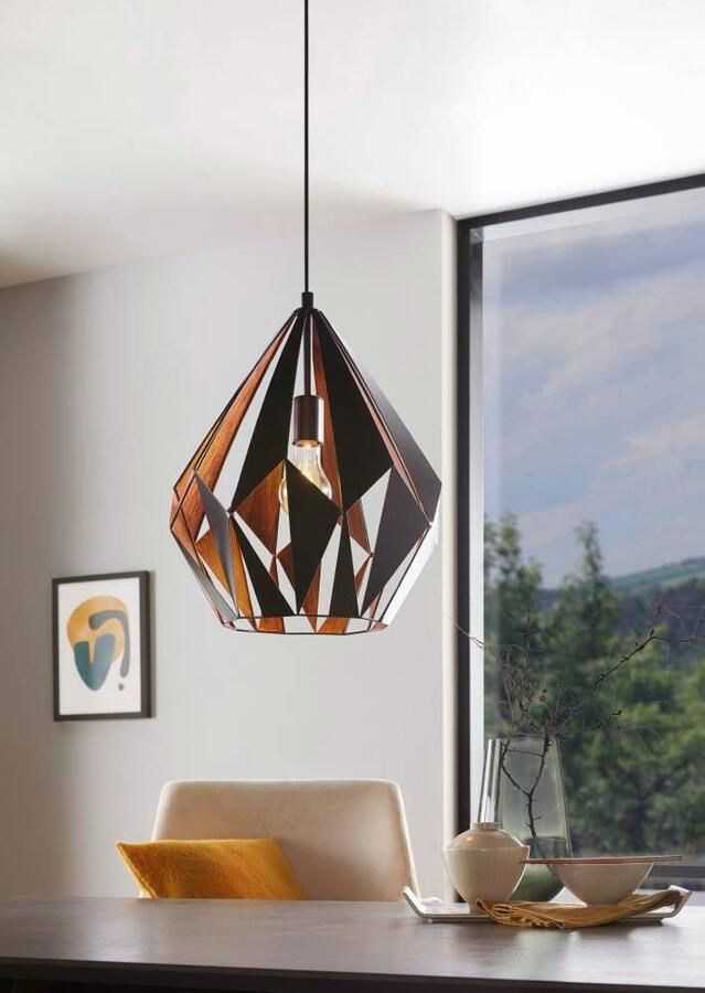 EGLO Hanglamp CARLTON 1 Pendellampe Stahl E27 IP20 Retro Esstischlampe Lampe Hanglamp metaal in zwart en koper E27 fitting Ø 38 5 cm (1 stuk) - Foto 3
