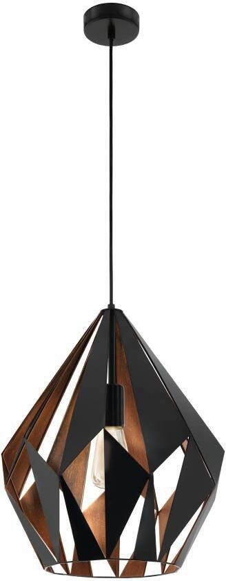 EGLO Hanglamp CARLTON 1 Pendellampe Stahl E27 IP20 Retro Esstischlampe Lampe Hanglamp metaal in zwart en koper E27 fitting Ø 38 5 cm (1 stuk) - Foto 4