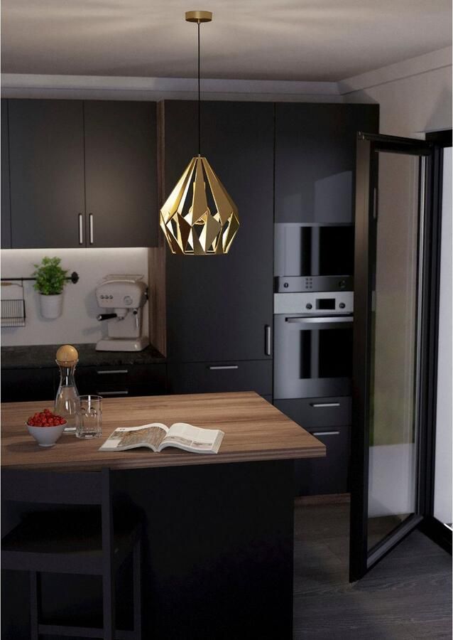 EGLO Hanglamp CARLTON Pendellampe Stahl E27 Hängelampe Vintage Esszimmerlampe Hanglamp in goudkleur van staal excl. E27 1X60W (1 stuk) - Foto 3