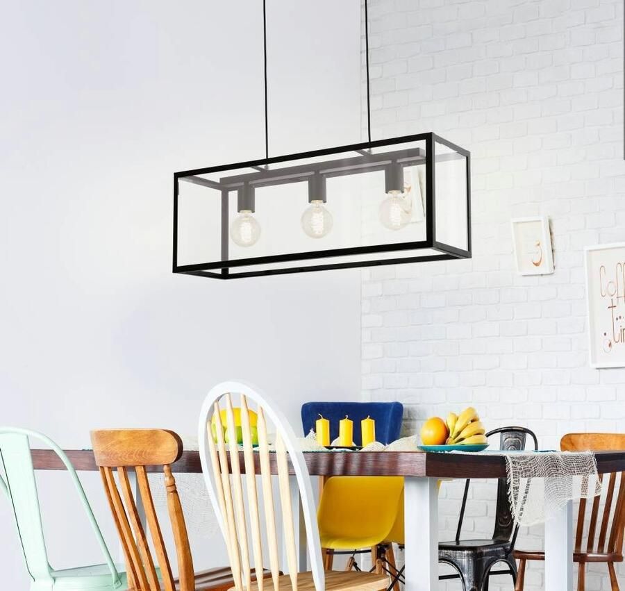 EGLO  Charterhouse Hanglamp - 3 Lichts - Lengte 750mm. - Zwart - Helder - Foto 2