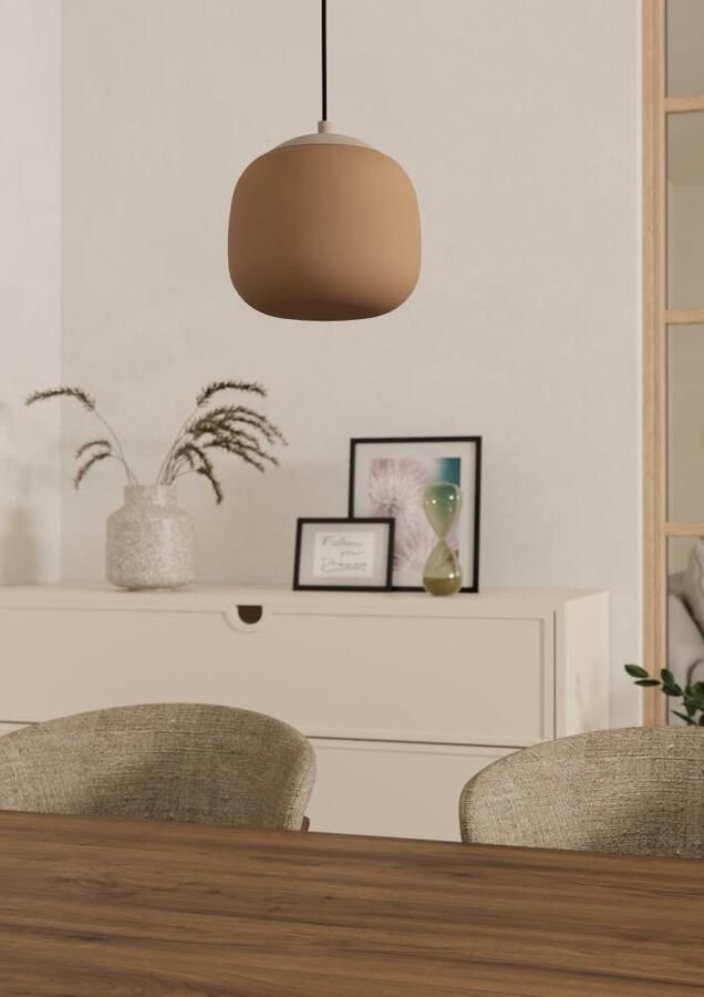 EGLO Hanglamp COMINIO Hanglamp gesatineerd glas metaal in taupe E27 fitting Ø 18 5 cm (1 stuk) - Foto 4
