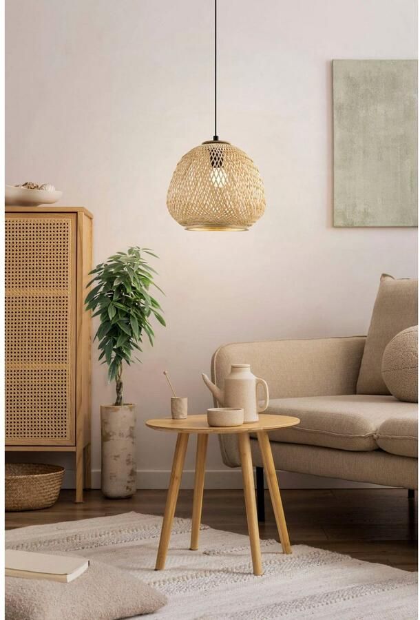 EGLO Hanglamp DEMBLEBY Hanglamp excl. lichtbron E27 Hygge Hanglamp vintage ecru Hygge houten vlechtwerk E27 Ø 32 cm - Foto 4