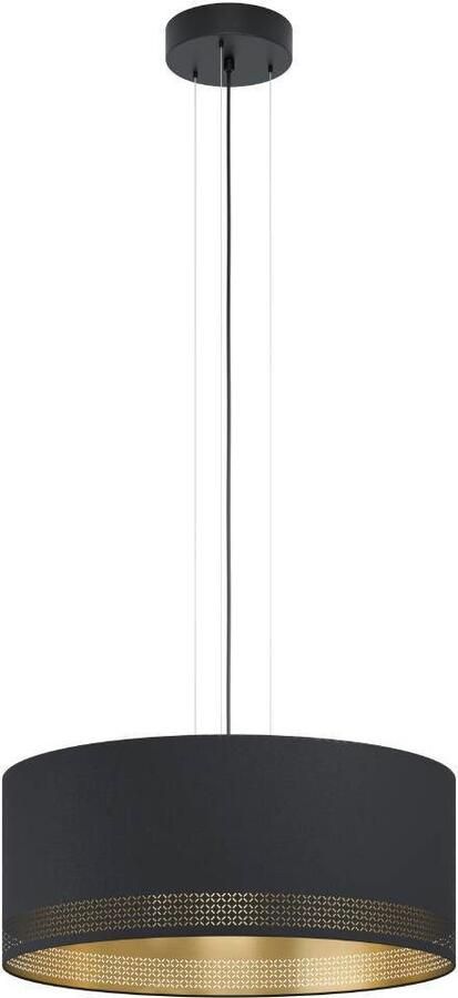 EGLO Hanglamp ESTEPERRA Pendellampe Stahl Textil IP20 E27 Esstischlampe Lampe Vintage hanglamp van staal en textiel in zwart goudkleur E27 Ø 53 cm (1 stuk) - Foto 4