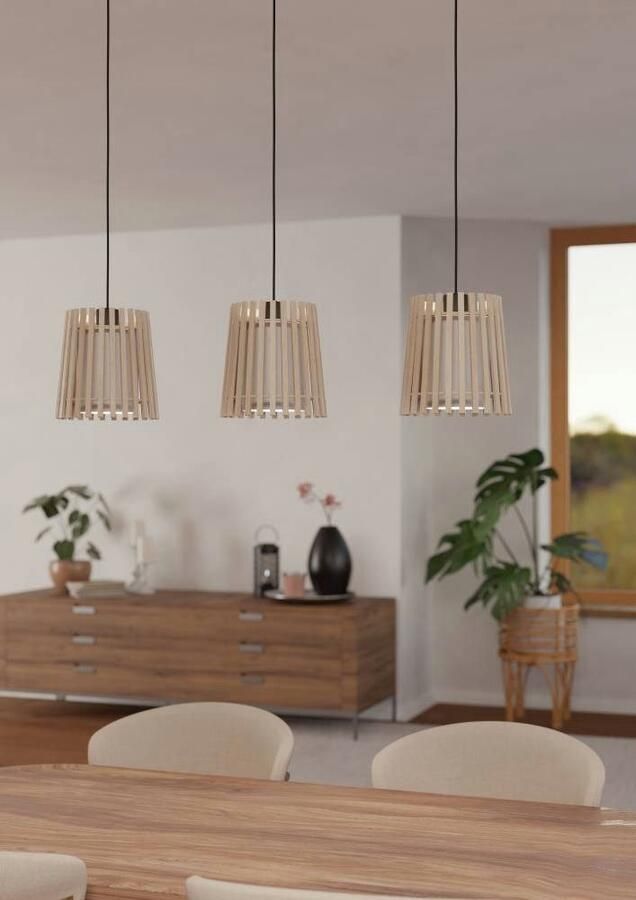 EGLO Hanglamp FATTORIA Hanglamp hout textiel in wit metaal in zwart E27 90 cm (1 stuk) - Foto 4