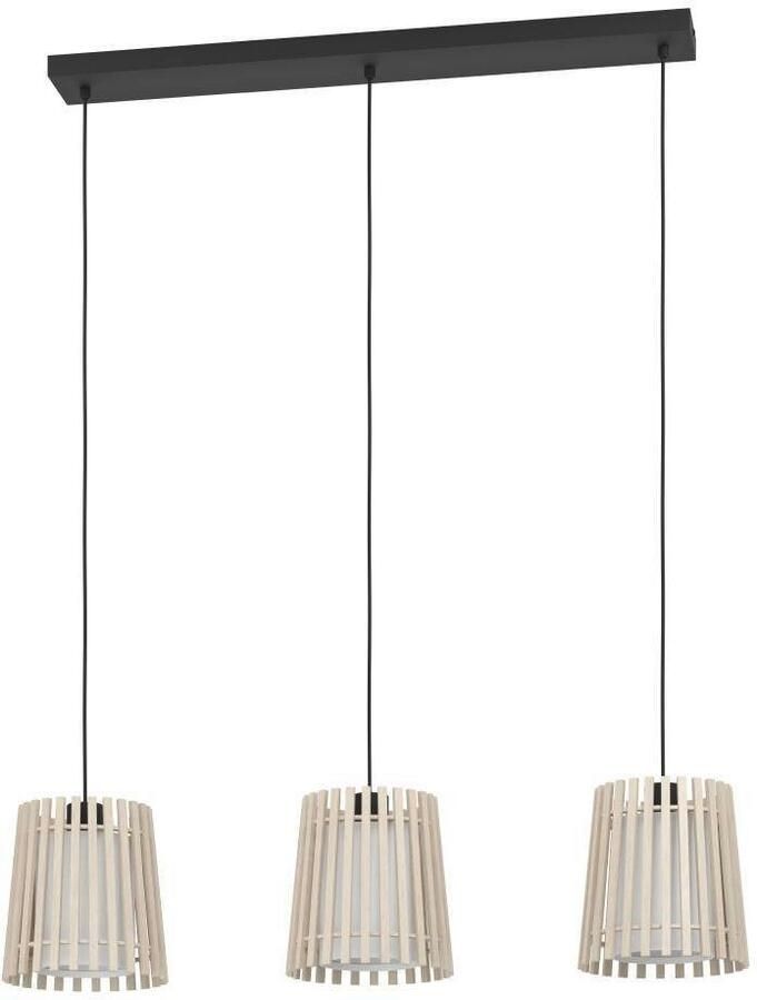 EGLO Hanglamp FATTORIA Hanglamp hout textiel in wit metaal in zwart E27 90 cm (1 stuk) - Foto 3