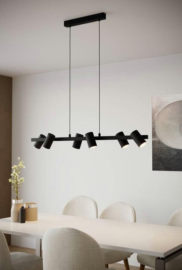 EGLO Hanglamp GATUELA 1 Pendellampe Stahl IP20 E14 Esszimmerlampe Modern Lampe Hanglamp eettafel met 6 spots metaal in zwart E14 fitting (1 stuk) - Foto 3