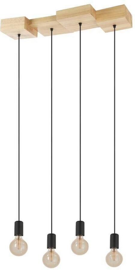 EGLO Hanglamp HALKIN Hanglamp hout in natuur en metaal in zwart FSC100HB E27 (1 stuk) - Foto 5